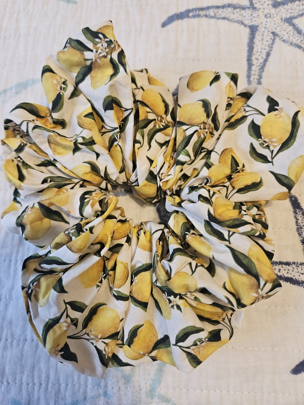 J. Crew Lemon Print Fabric Scrunchie in Yellow and Green on White